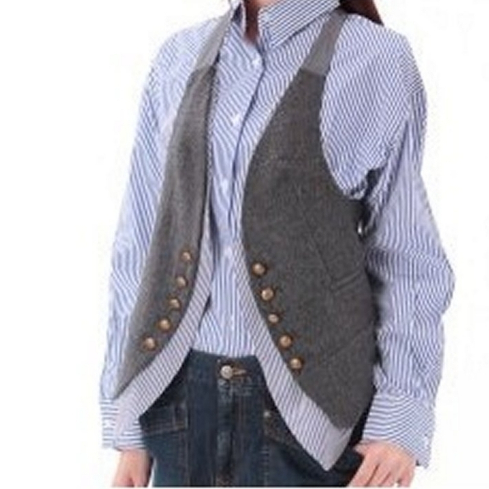 Coastal Cowgirl Suede Backless Heart Shaped Button Halter Waist Coat Vest - Picture 2 of 8